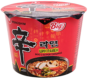 Nongshim~Лапша-рамен быстрого приготовления со вкусом острой говядины (Корея)~Big Shin Cup Bowl